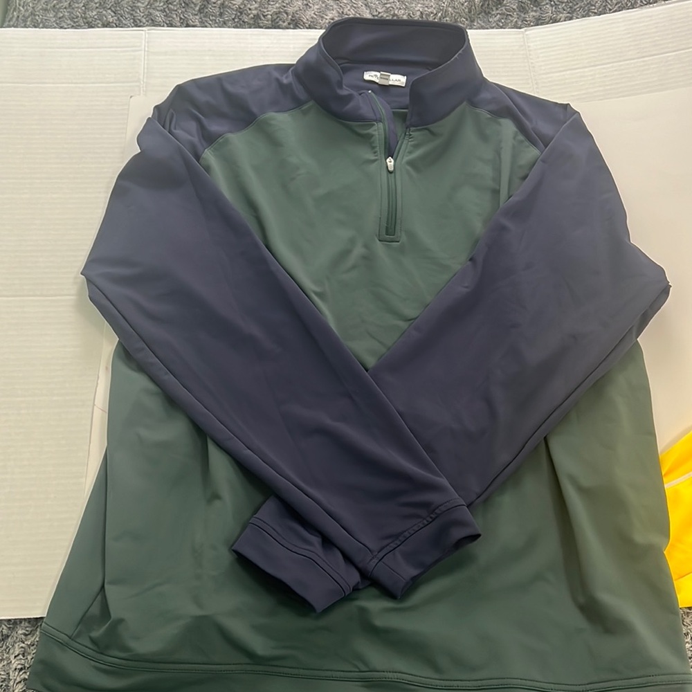 Peter Millar Colorblocked Golf 1/4 Zip Lightweight Stretch Pullover Green navy